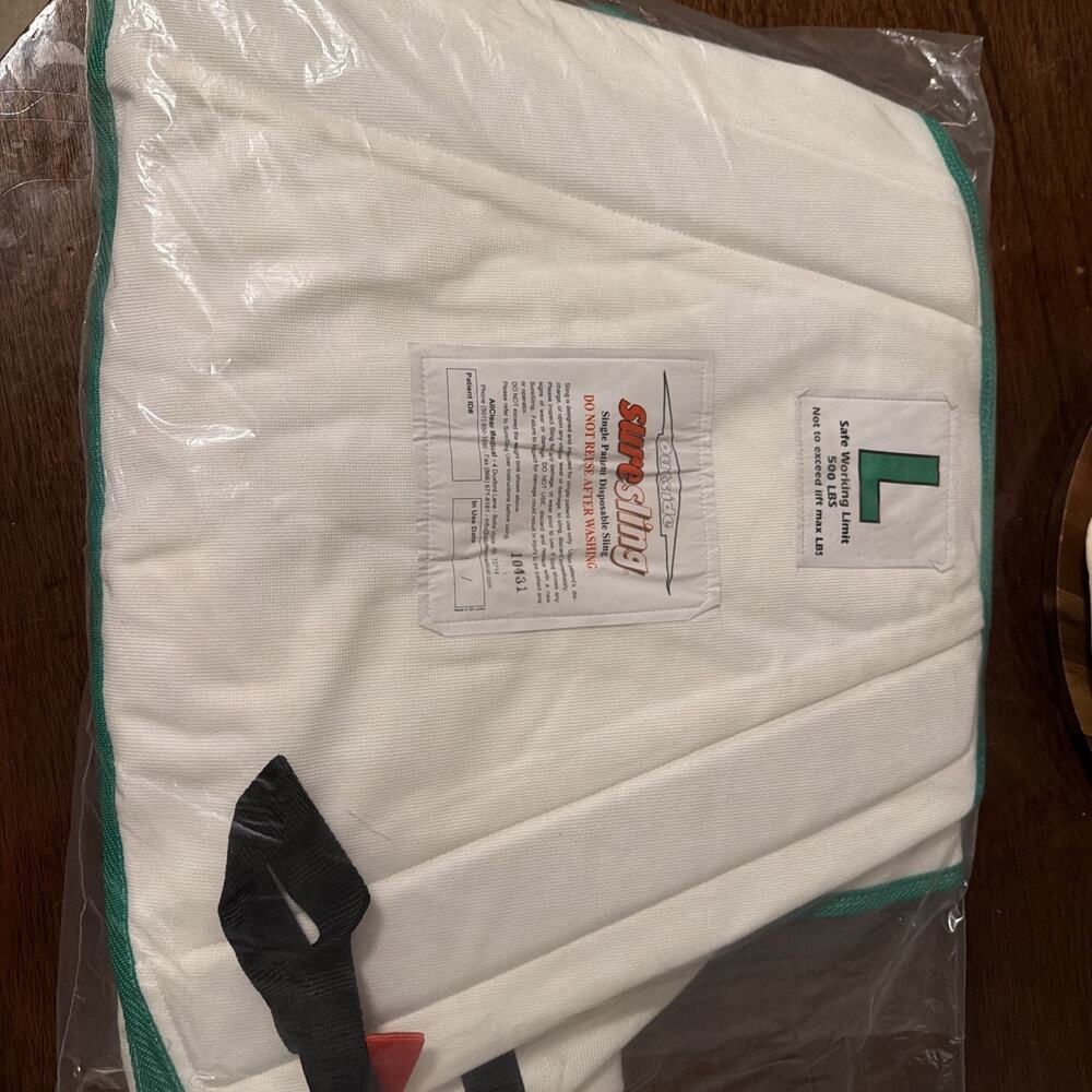 Suresling Single Patient Disposable Sling Max 500lb Loop Style Size L Sealed